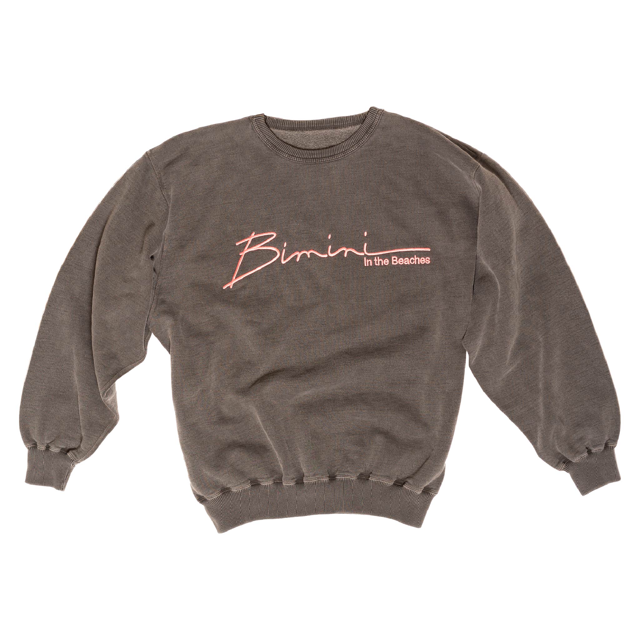A black sweatshirt with pink embroidered "Bimini In the Beaches"